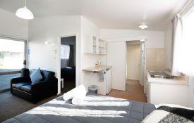 1-bedroom unit can sleep up to three guests